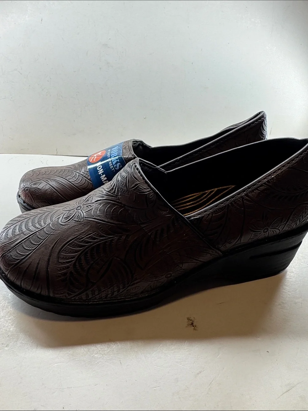 easy street Brown Embossed Leather Slip-On Loafers